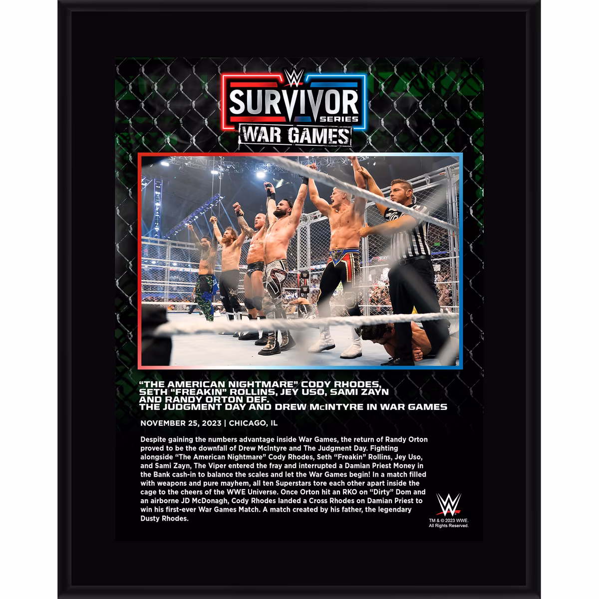 Men's WarGames Match WWE 10.5" x 13" 2023 Survivor Series Sublimated Plaque 2 Men's WarGames Match WWE 10.5" x 13" 2023 Survivor Series Sublimated Plaque