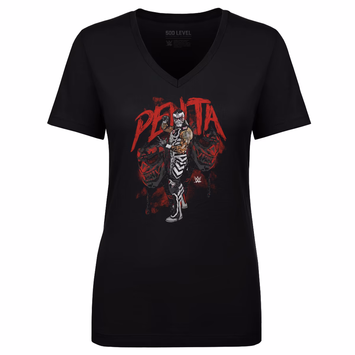 Women's 500 Level Black Penta Grunge Pose V-Neck T-Shirt 2 Women's 500 Level Black Penta Grunge Pose V-Neck T-Shirt
