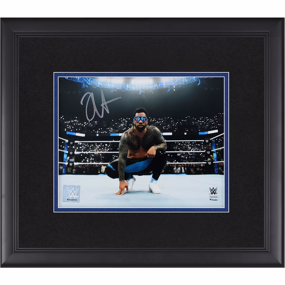 Jey Uso WWE Autographed Framed 8" x 10" Kneeling In Ring Photograph 2 Jey Uso WWE Autographed Framed 8" x 10" Kneeling In Ring Photograph