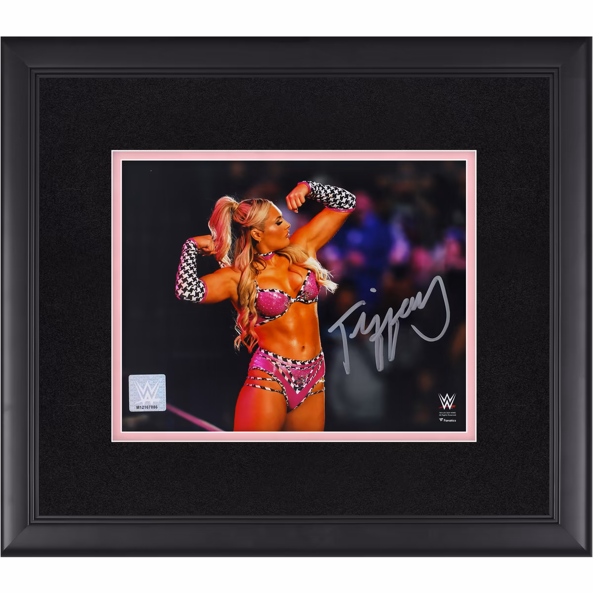 Tiffany Stratton WWE Autographed Framed 8" x 10" Flexing On Ropes Photograph