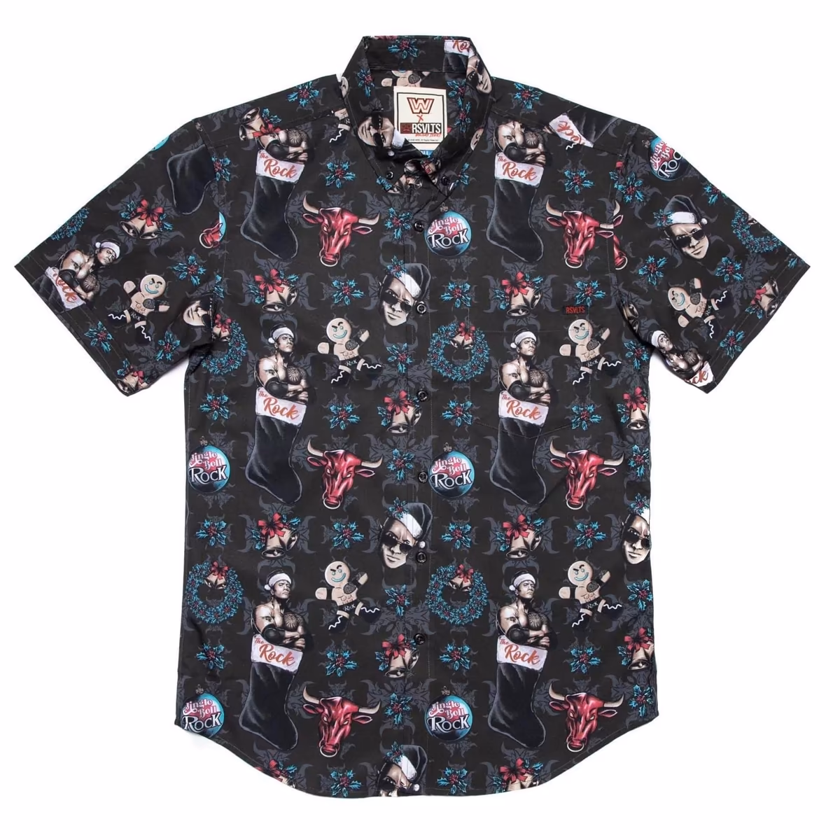 Men's Black The Rock Jingle Bell Rock Button-Down Shirt 9 Men's Black The Rock Jingle Bell Rock Button-Down Shirt