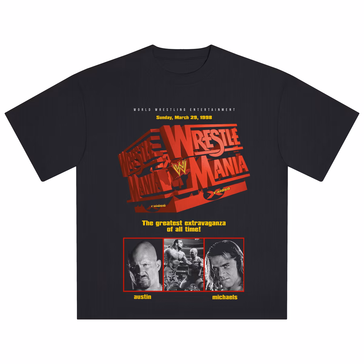 Men's Black WrestleMania XIV Cube Boxy T-Shirt 1 Men's Black WrestleMania XIV Cube Boxy T-Shirt