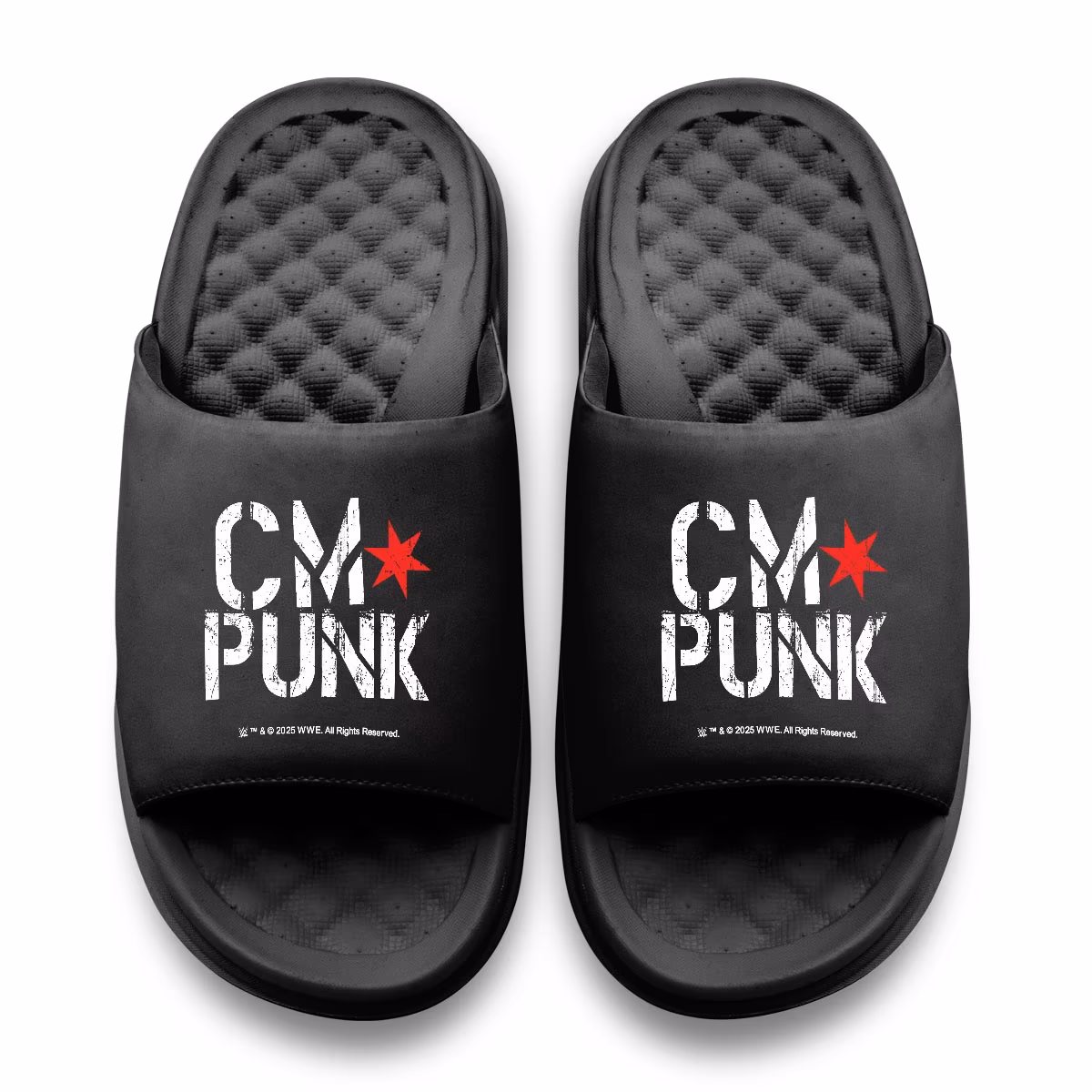 Men's ISlide CM Punk Stacked Logo Motive Slide Sandals 3 Men's ISlide CM Punk Stacked Logo Motive Slide Sandals