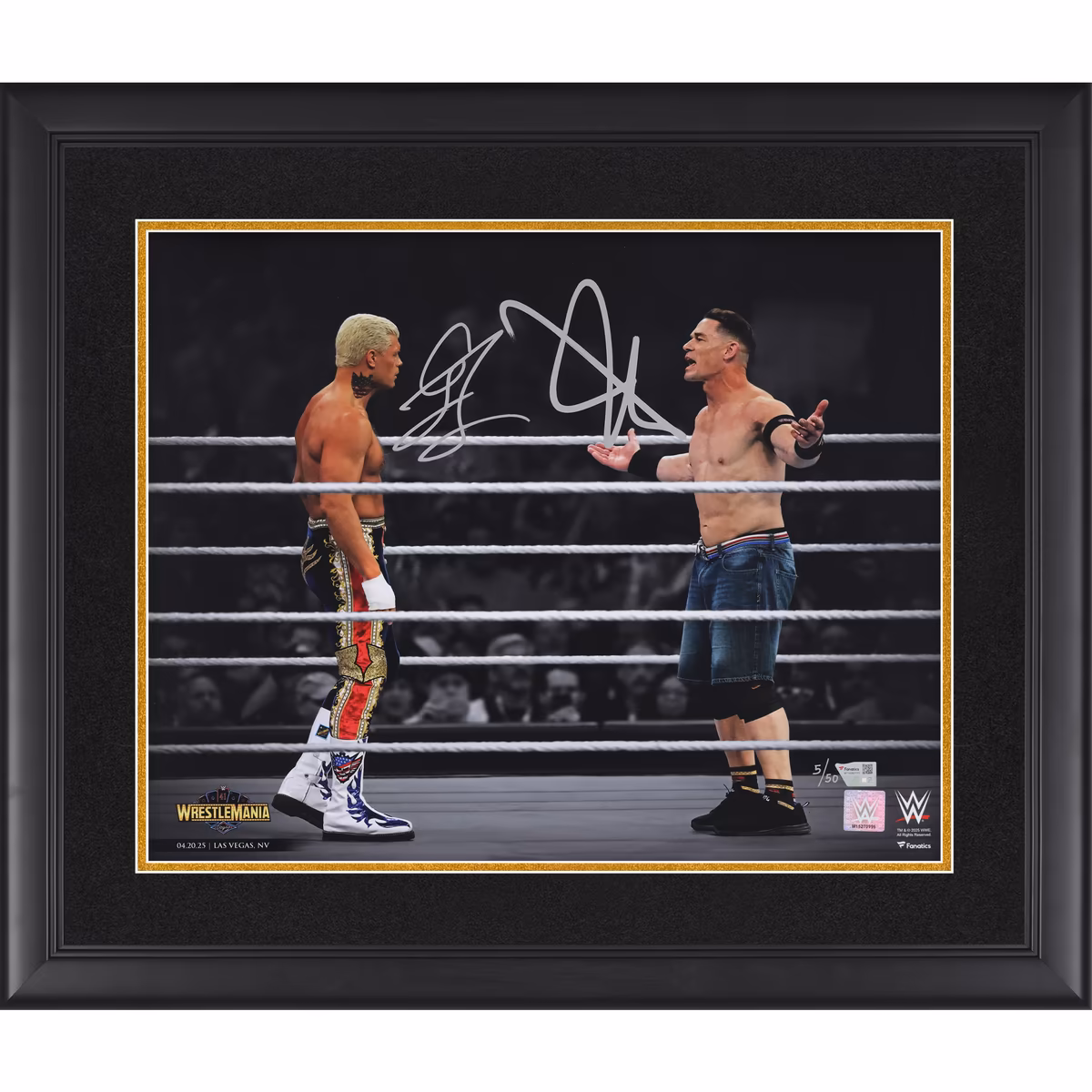 Cody Rhodes and John Cena WWE Autographed Framed 16" x 20" WrestleMania 41 Staredown Photograph - Limited Edition of 50 3 Cody Rhodes and John Cena WWE Autographed Framed 16" x 20" WrestleMania 41 Staredown Photograph - Limited Edition of 50