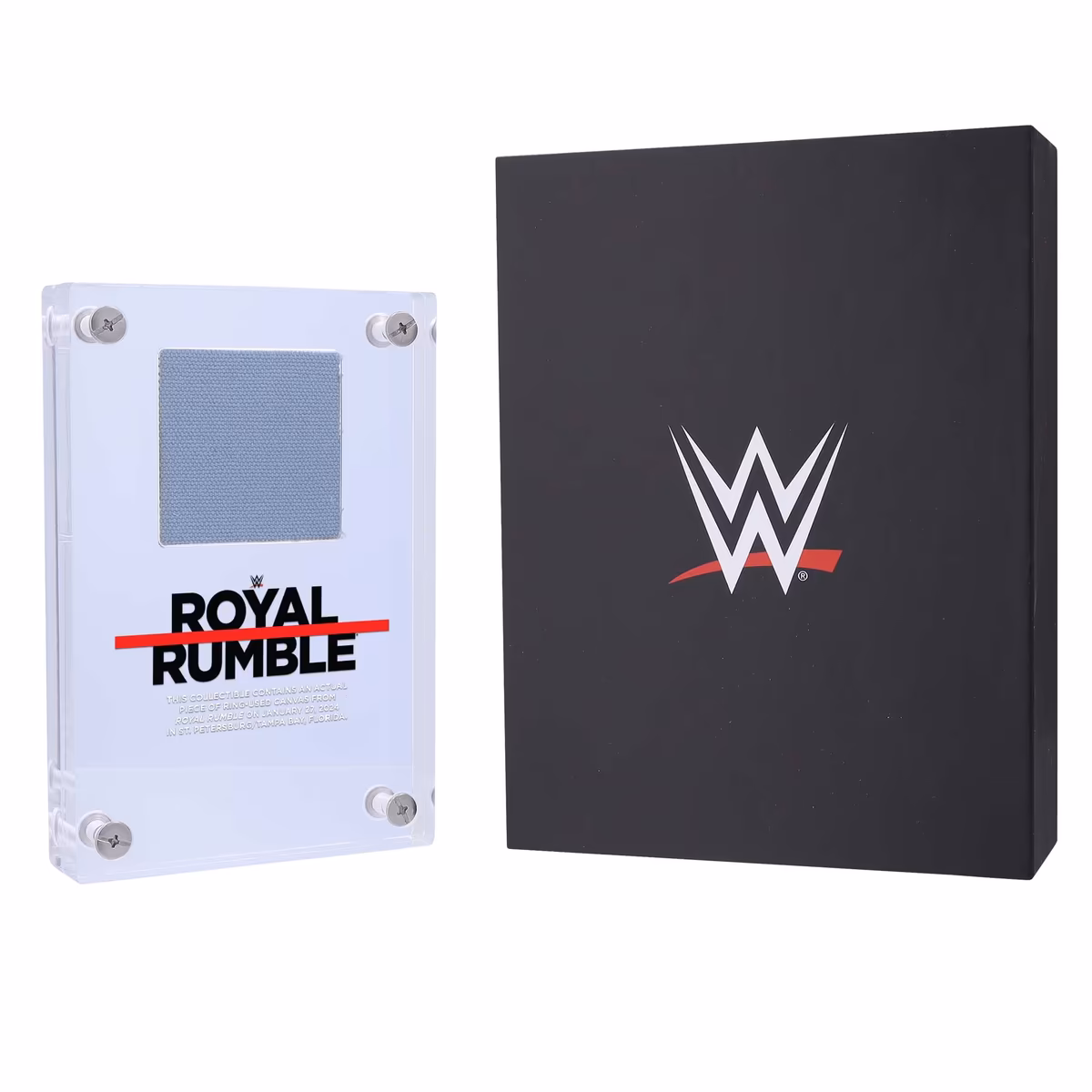 2024 WWE Royal Rumble Acrylic Display Case with a Piece of Ring-Used Canvas 2 2024 WWE Royal Rumble Acrylic Display Case with a Piece of Ring-Used Canvas