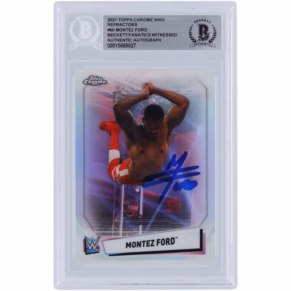 Montez Ford WWE Autographed 2021 Topps Chrome Refractors #60 Beckett Fanatics Witnessed Authenticated Card