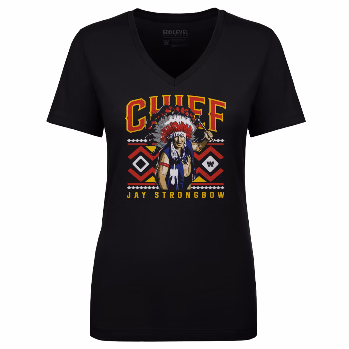 Women's 500 Level Black Chief Jay Strongbow Tomahawk V-Neck T-Shirt 1 Women's 500 Level Black Chief Jay Strongbow Tomahawk V-Neck T-Shirt