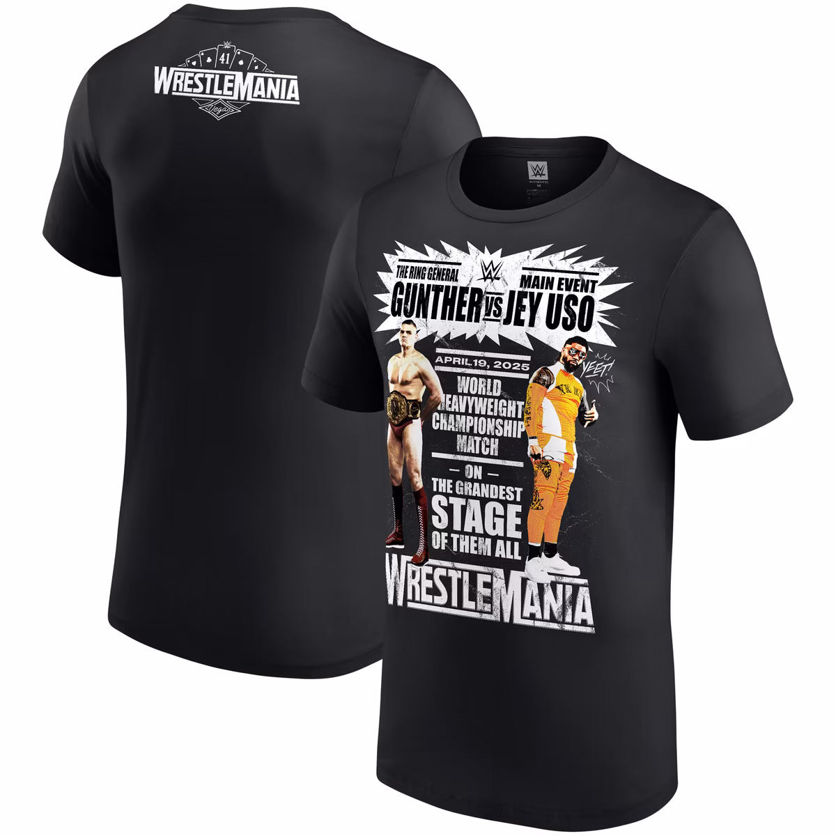 Men's Black WrestleMania 41 Jey Uso vs. Gunther Match T-Shirt