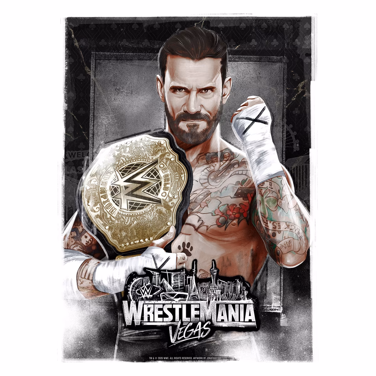 CM Punk WWE Unsigned 18" x 24" WrestleMania 42 Jonathan Bartlett Art Print