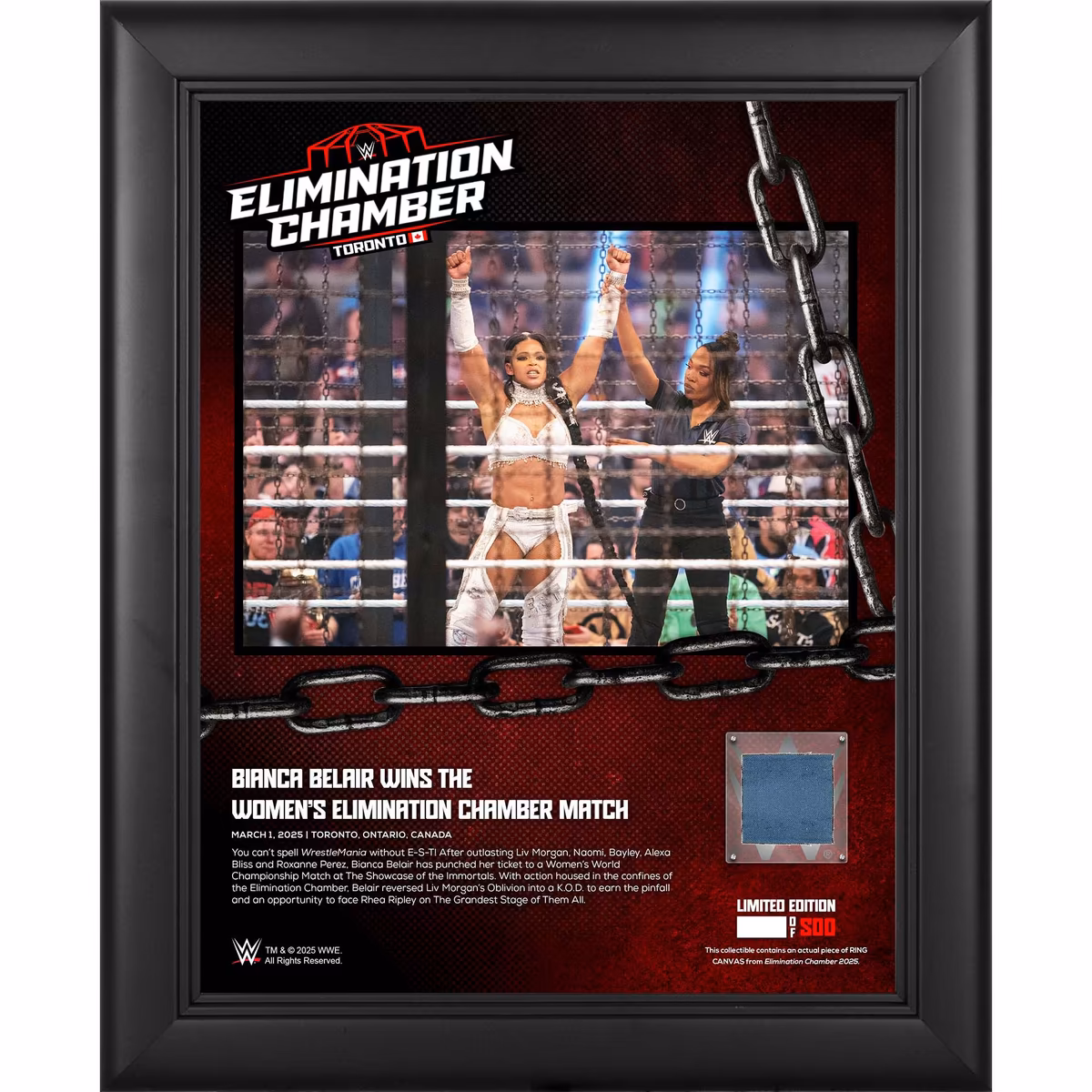 Bianca Belair WWE Framed 13" x 16" 2025 Elimination Chamber Collage with a Piece of Match-Used Canvas - Limited Edition of 500