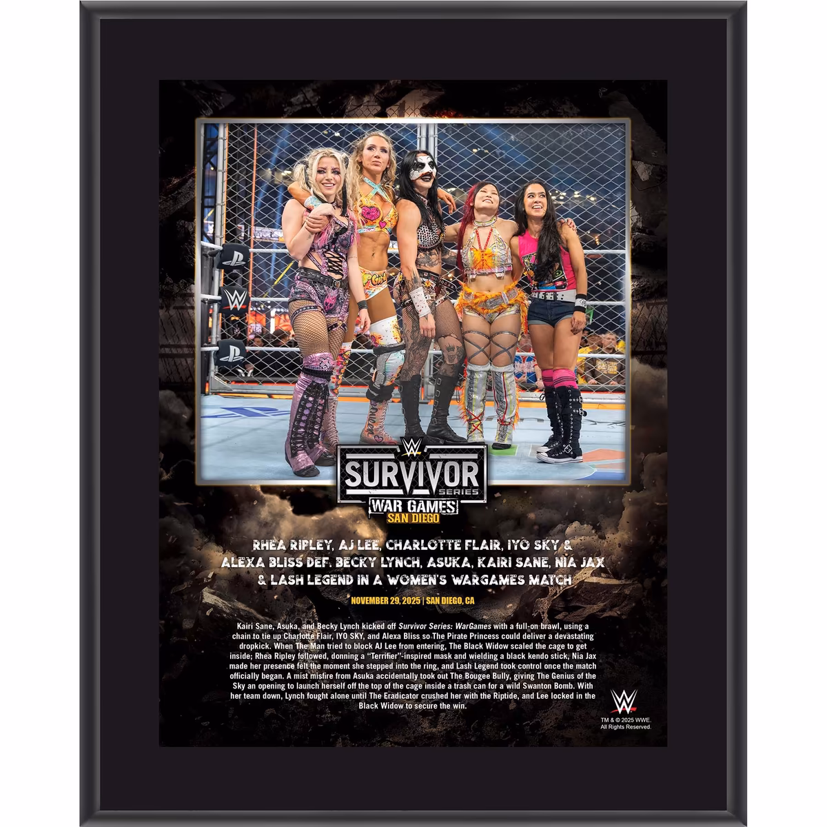 Rhea Ripley, IYO SKY, Charlotte Flair, Alexa Bliss & AJ Lee WWE 10.5" x 13" 2025 Survivor Series Sublimated Plaque 1 Rhea Ripley, IYO SKY, Charlotte Flair, Alexa Bliss & AJ Lee WWE 10.5" x 13" 2025 Survivor Series Sublimated Plaque