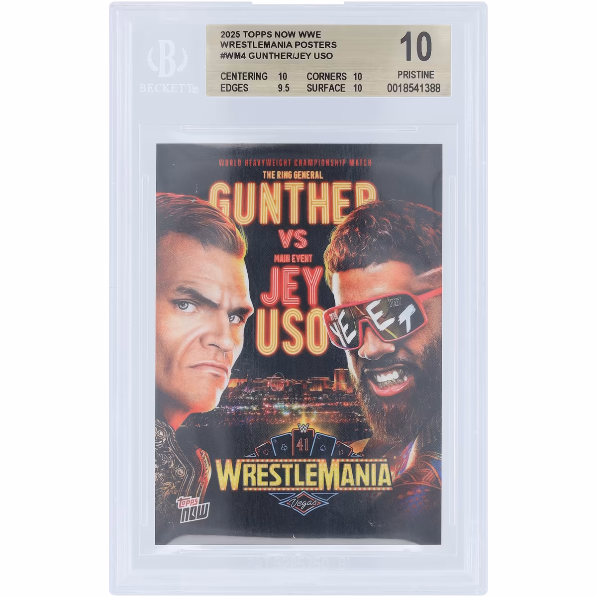 Gunther & Jey Uso WWE 2025 Topps Now Wrestlemania 41 Matchup Poster #WM4 BGS Authenticated 10 Card - 10,10,9.5,10 Subgrades 2 Gunther & Jey Uso WWE 2025 Topps Now Wrestlemania 41 Matchup Poster #WM4 BGS Authenticated 10 Card - 10,10,9.5,10 Subgrades
