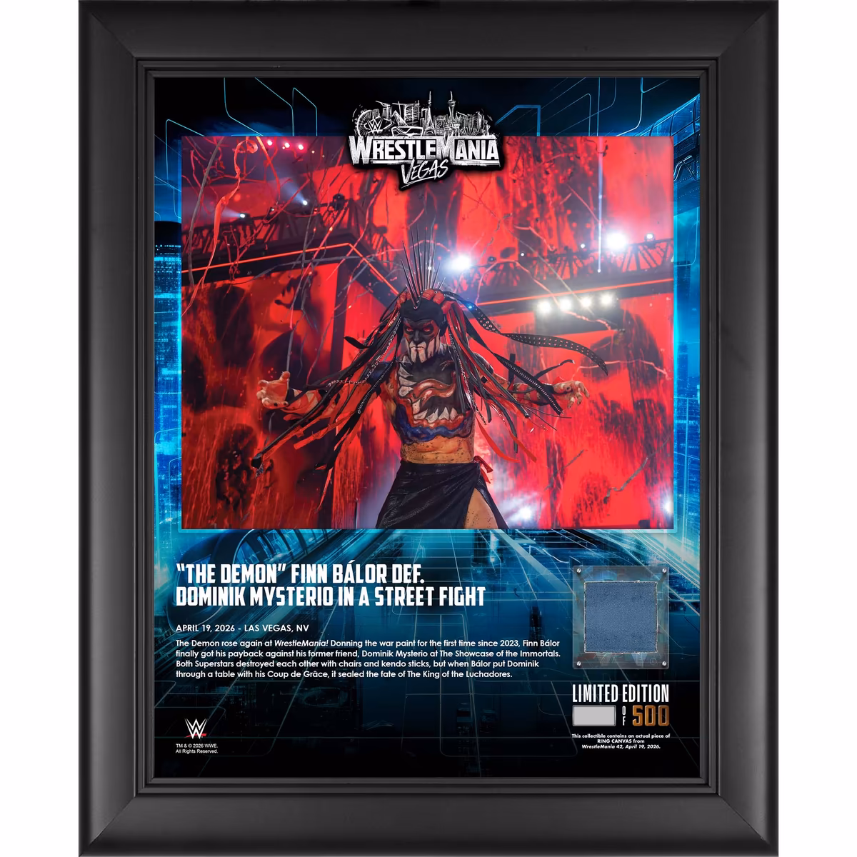 Finn Bálor WWE Framed 13" x 16" WrestleMania 42 Night 2 Collage with a Piece of Match-Used Canvas - Limited Edition of 500 8 Finn Bálor WWE Framed 13" x 16" WrestleMania 42 Night 2 Collage with a Piece of Match-Used Canvas - Limited Edition of 500