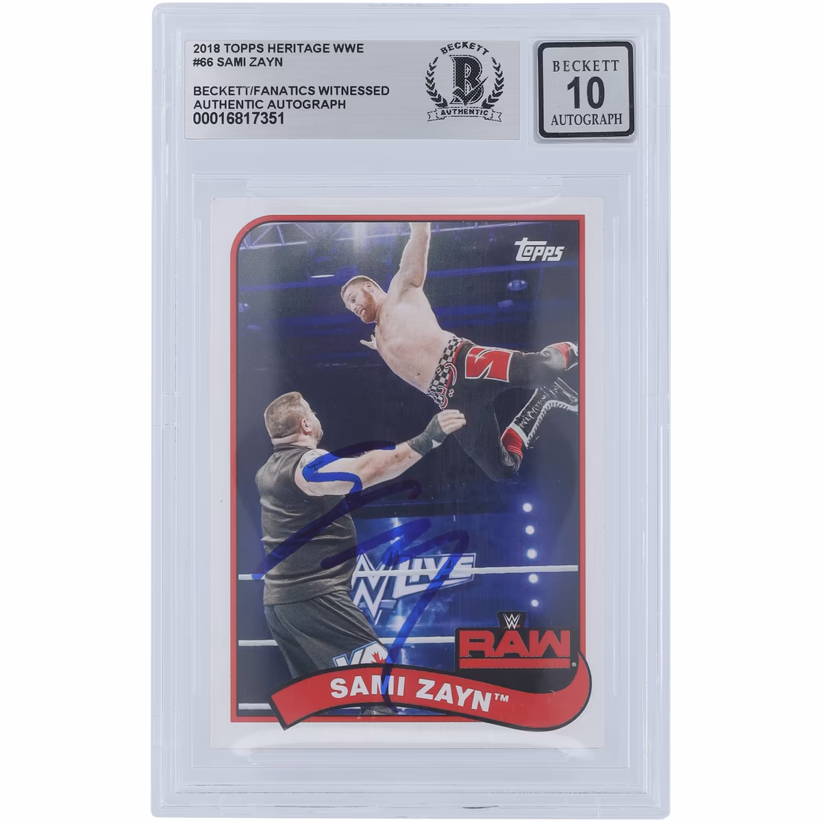 Sami Zayn WWE Autographed 2018 Topps Heritage #66 Beckett Fanatics Witnessed Authenticated 10 Card 2 Sami Zayn WWE Autographed 2018 Topps Heritage #66 Beckett Fanatics Witnessed Authenticated 10 Card