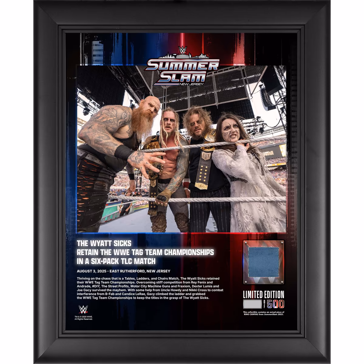 The Wyatt Sicks WWE Framed 13" x 16" 2025 SummerSlam Night 2 Collage with a Piece of Match-Used Canvas - Limited Edition of 500
