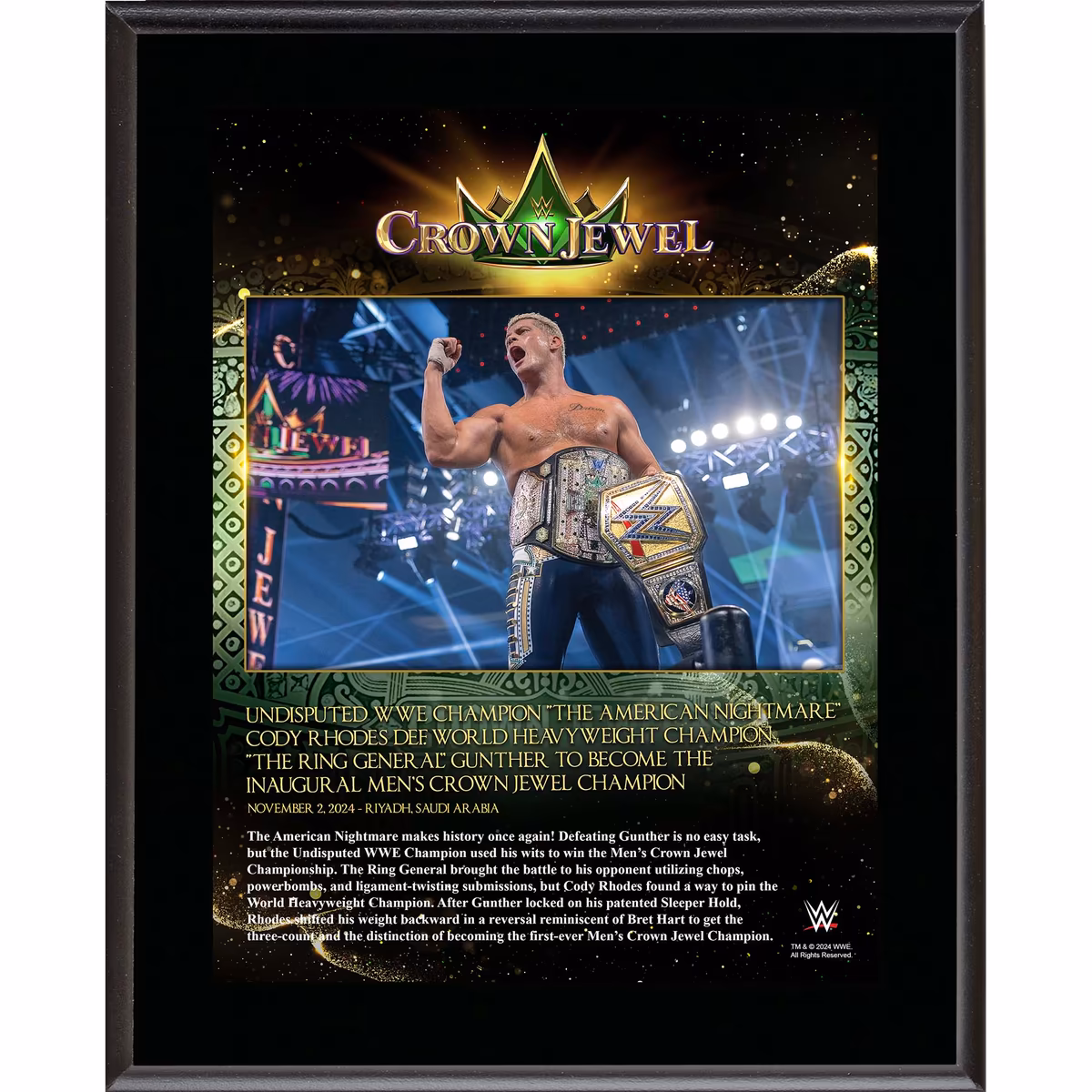 Cody Rhodes WWE 10.5" x 13" 2024 Crown Jewel Sublimated Plaque