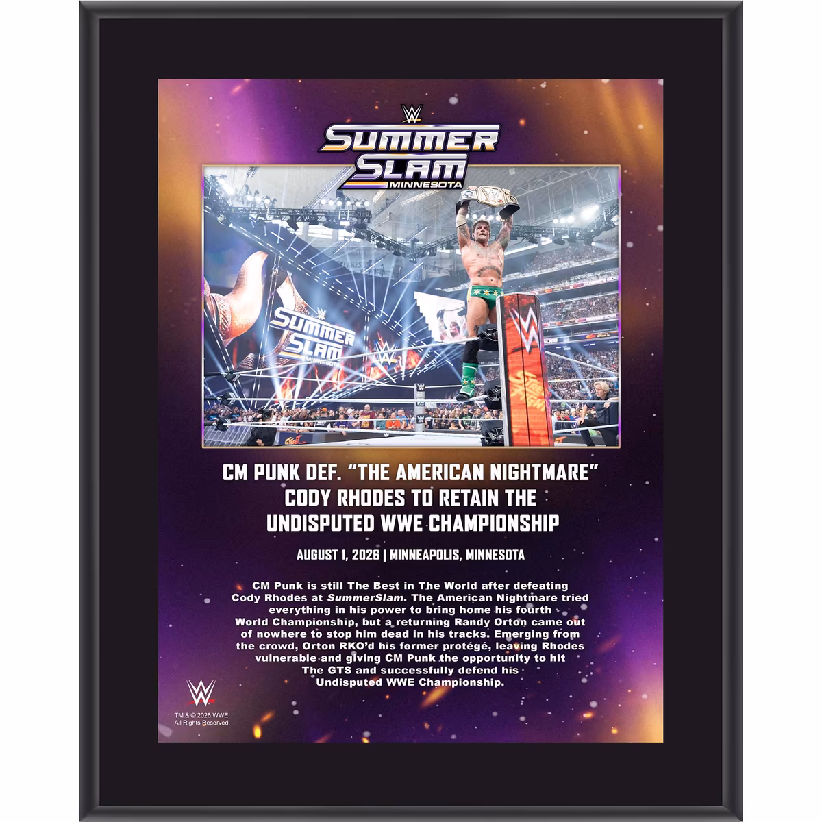 CM Punk WWE 10.5" x 13" SummerSlam 2026 Night 1 Sublimated Plaque