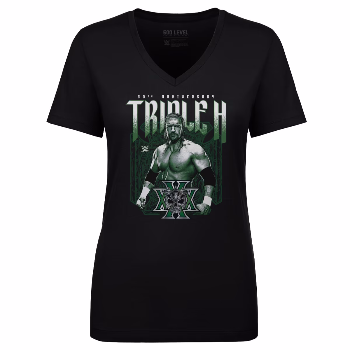 Women's 500 Level Black Triple H 30th Anniversary V-Neck T-Shirt 2 Women's 500 Level Black Triple H 30th Anniversary V-Neck T-Shirt