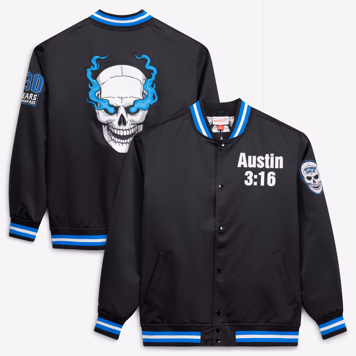 Men's Mitchell & Ness Black "Stone Cold" Steve Austin 3:16 Day Lightweight Full-Snap Satin Jacket 2 Men's Mitchell & Ness Black "Stone Cold" Steve Austin 3:16 Day Lightweight Full-Snap Satin Jacket