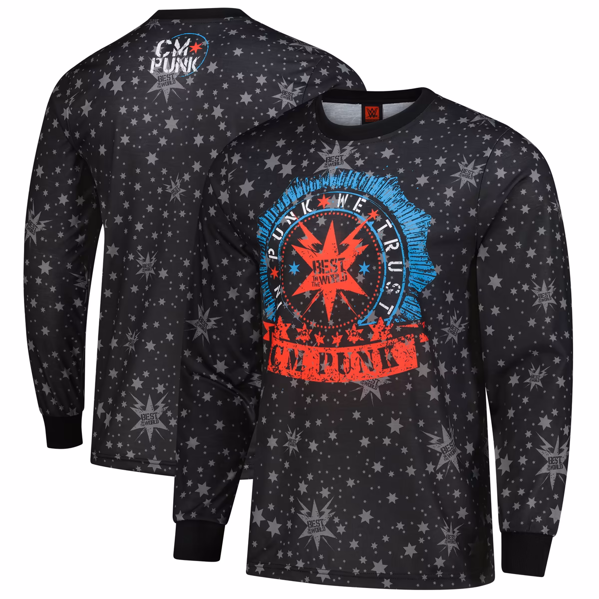 Men's WWE Authentic Black CM Punk In Punk We Trust Stain Long Sleeve T-Shirt