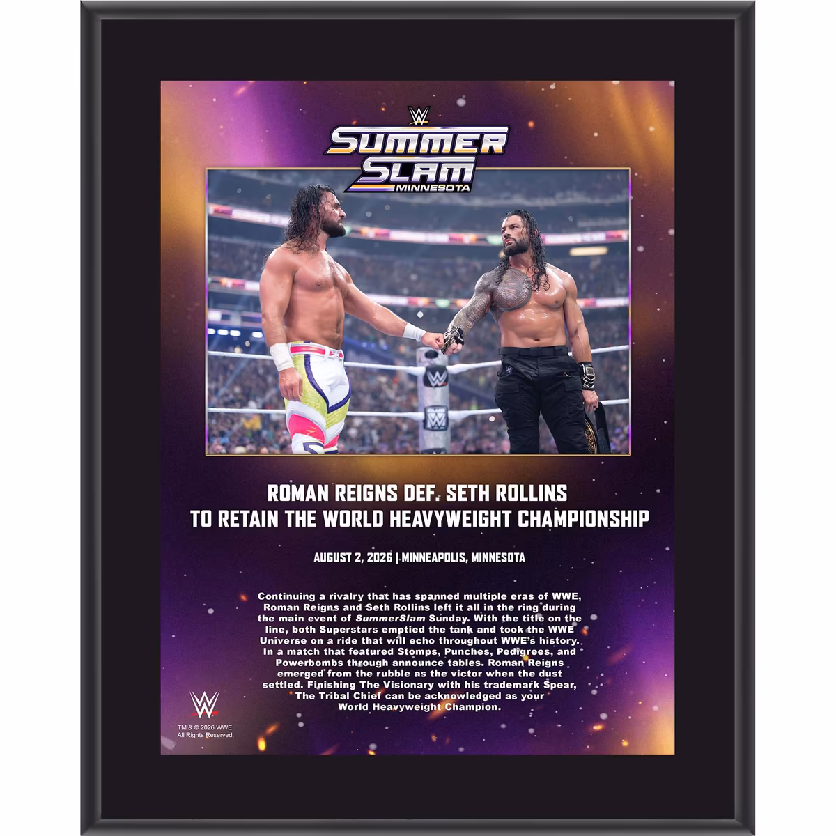 Roman Reigns WWE 10.5" x 13" SummerSlam 2026 Night 2 Sublimated Plaque