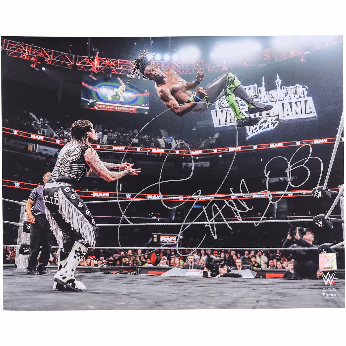 Je'Von Evans WWE Autographed 16" x 20" Cutter on Dominik Mysterio Photograph