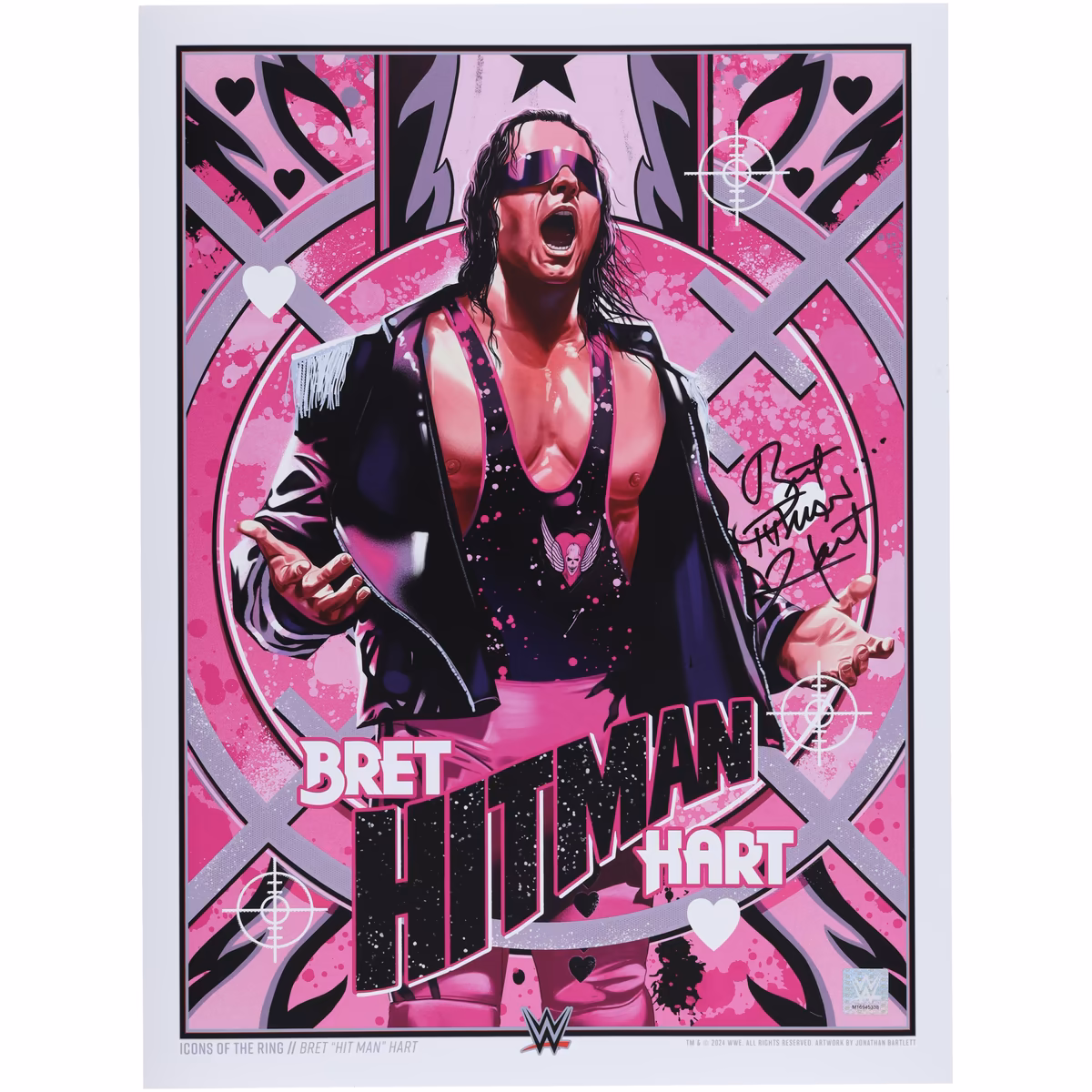 Bret Hart WWE Autographed 18" x 24" Icons Of The Ring Jonathan Bartlett Art Print
