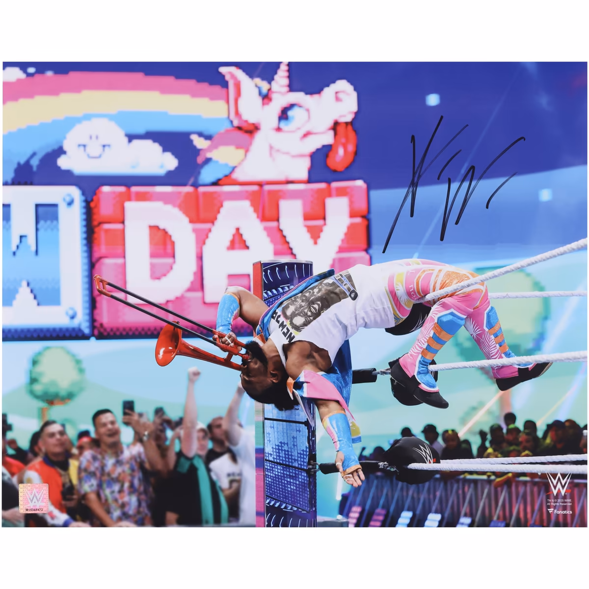 Xavier Woods WWE Autographed 16" x 20" Leaning On The Ropes Playing Trombone Photograph 2 Xavier Woods WWE Autographed 16" x 20" Leaning On The Ropes Playing Trombone Photograph