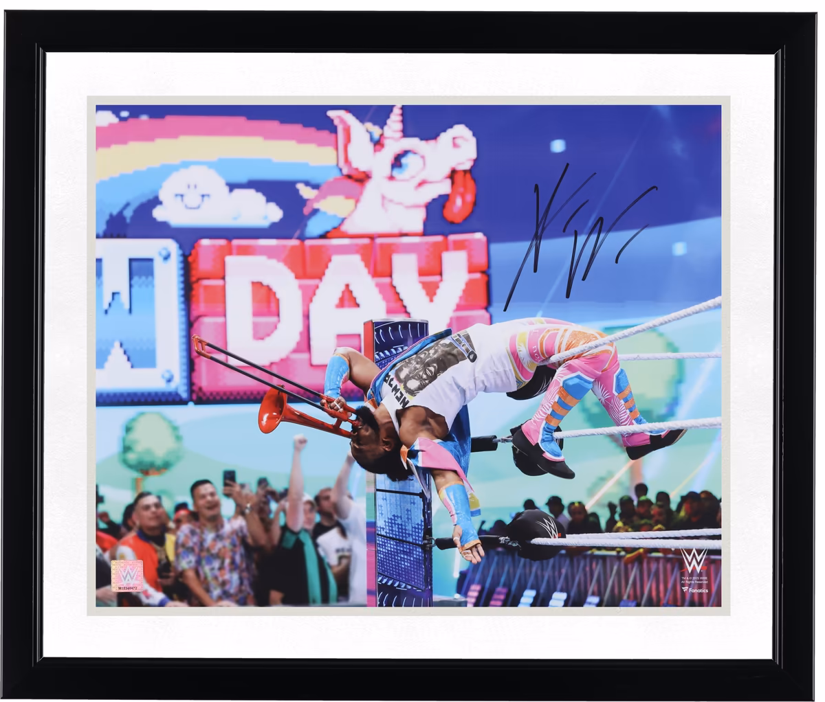 Xavier Woods WWE Autographed 16" x 20" Leaning On The Ropes Playing Trombone Photograph 3 Xavier Woods WWE Autographed 16" x 20" Leaning On The Ropes Playing Trombone Photograph