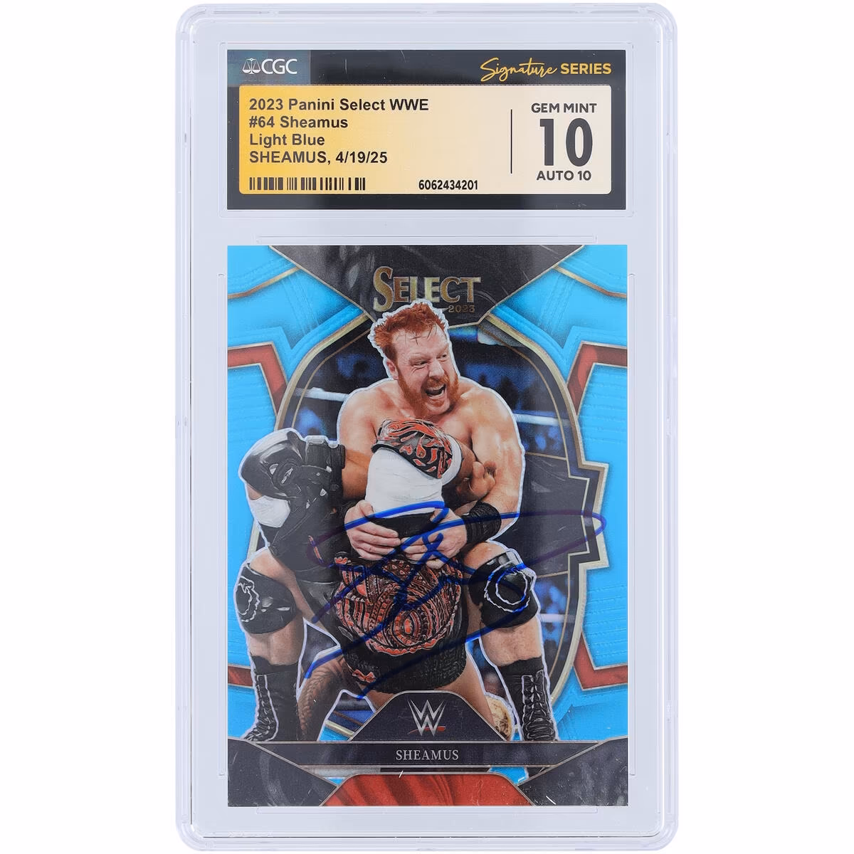 Sheamus WWE Autographed 2023 Panini Select Light Blue Prizm #64 #/249 CGC Fanatics Witnessed Authenticated 10/10 Card