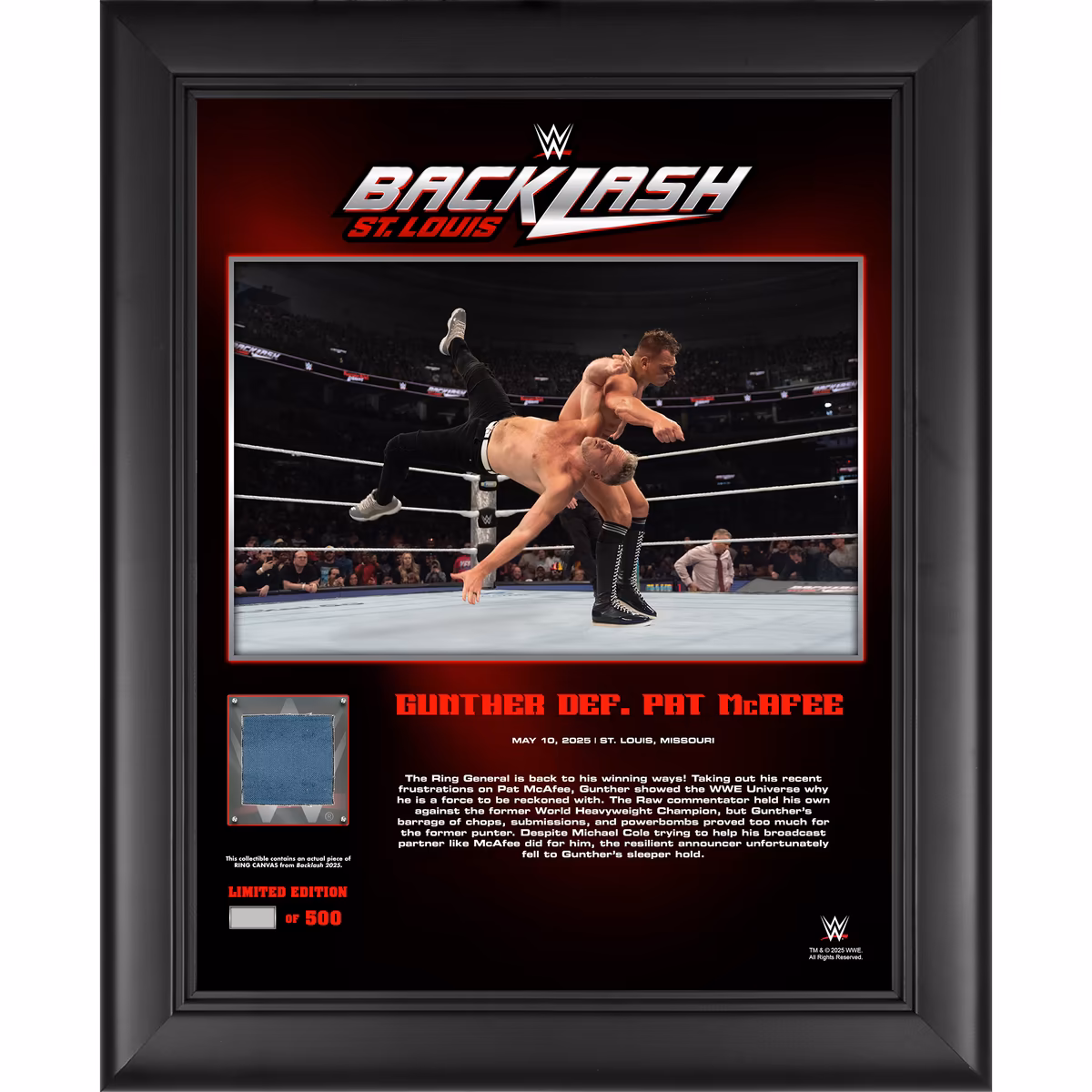 Gunther WWE Framed 13" x 16" Backlash 2025 Collage with a Piece of Match-Used Canvas - Limited Edition of 500