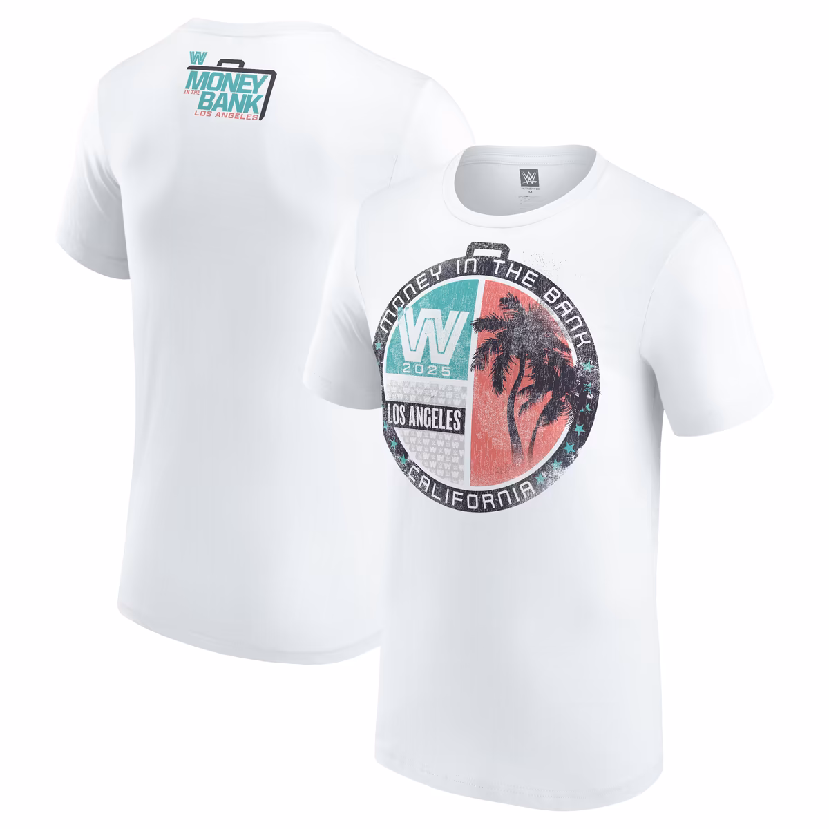 Men's White Money in the Bank 2025 LA Palm Tree T-Shirt 2 Men's White Money in the Bank 2025 LA Palm Tree T-Shirt