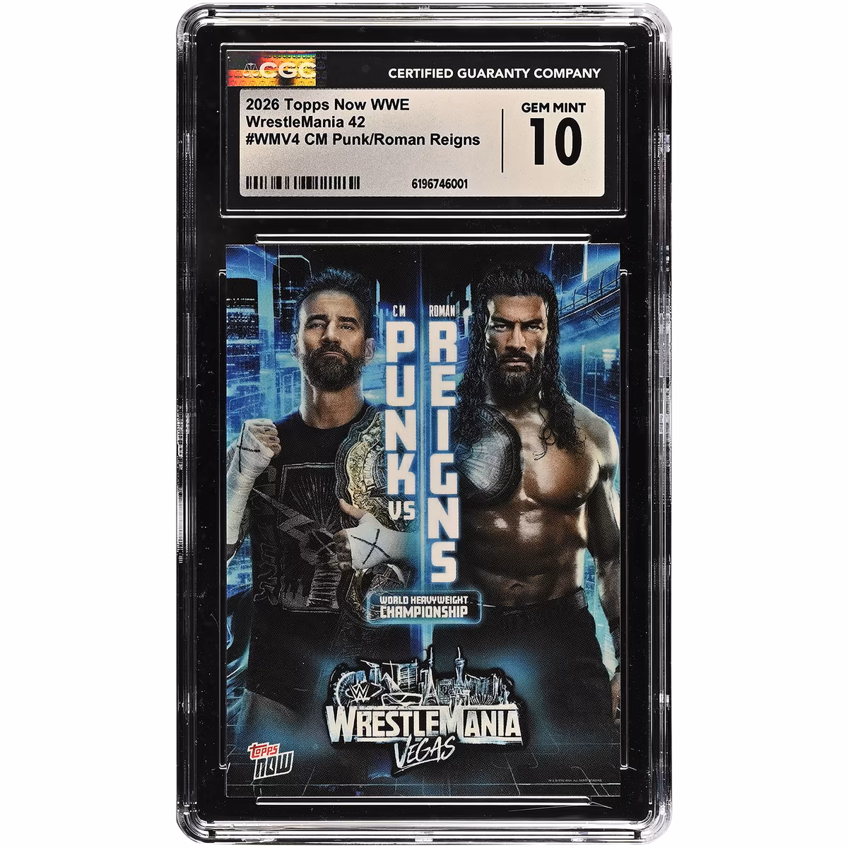 CM Punk & Roman Reigns WWE 2026 Topps Now WrestleMania 42 #WMV4 CGC Authenticated GEM MINT 10 Card