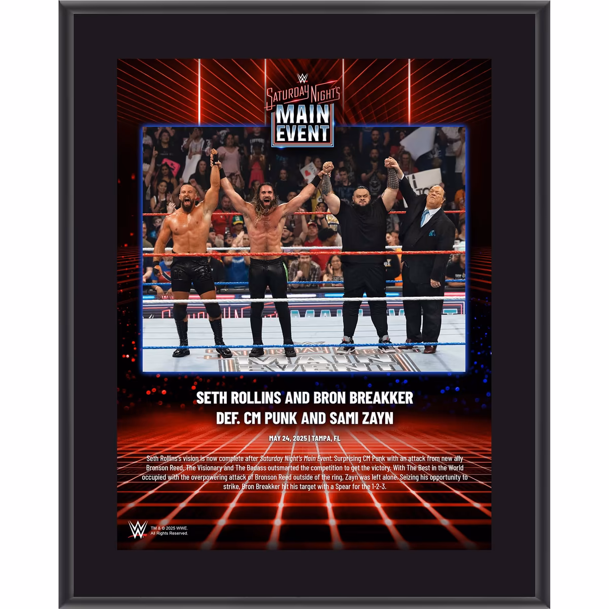 Seth Rollins & Bron Breakker WWE 10.5" x 13" Saturday Night's Main Event on May 24, 2025 Sublimated Plaque 2 Seth Rollins & Bron Breakker WWE 10.5" x 13" Saturday Night's Main Event on May 24, 2025 Sublimated Plaque