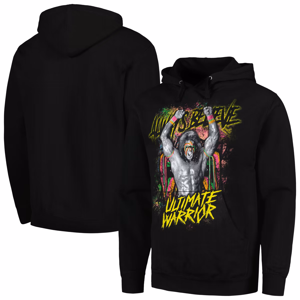 Men's Black The Ultimate Warrior Always Believe Fleece Pullover Hoodie 2 Men's Black The Ultimate Warrior Always Believe Fleece Pullover Hoodie
