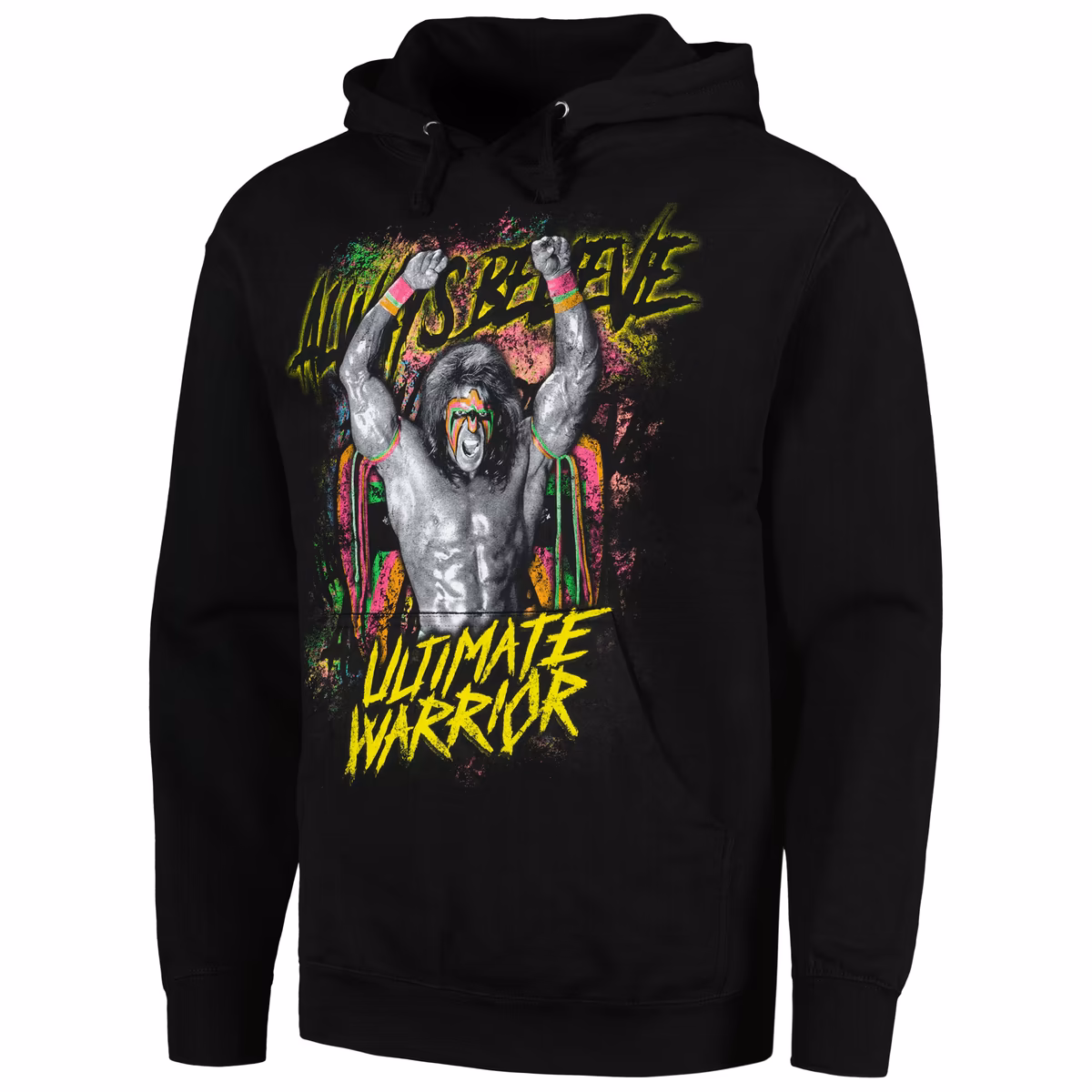 Men's Black The Ultimate Warrior Always Believe Fleece Pullover Hoodie 3 Men's Black The Ultimate Warrior Always Believe Fleece Pullover Hoodie