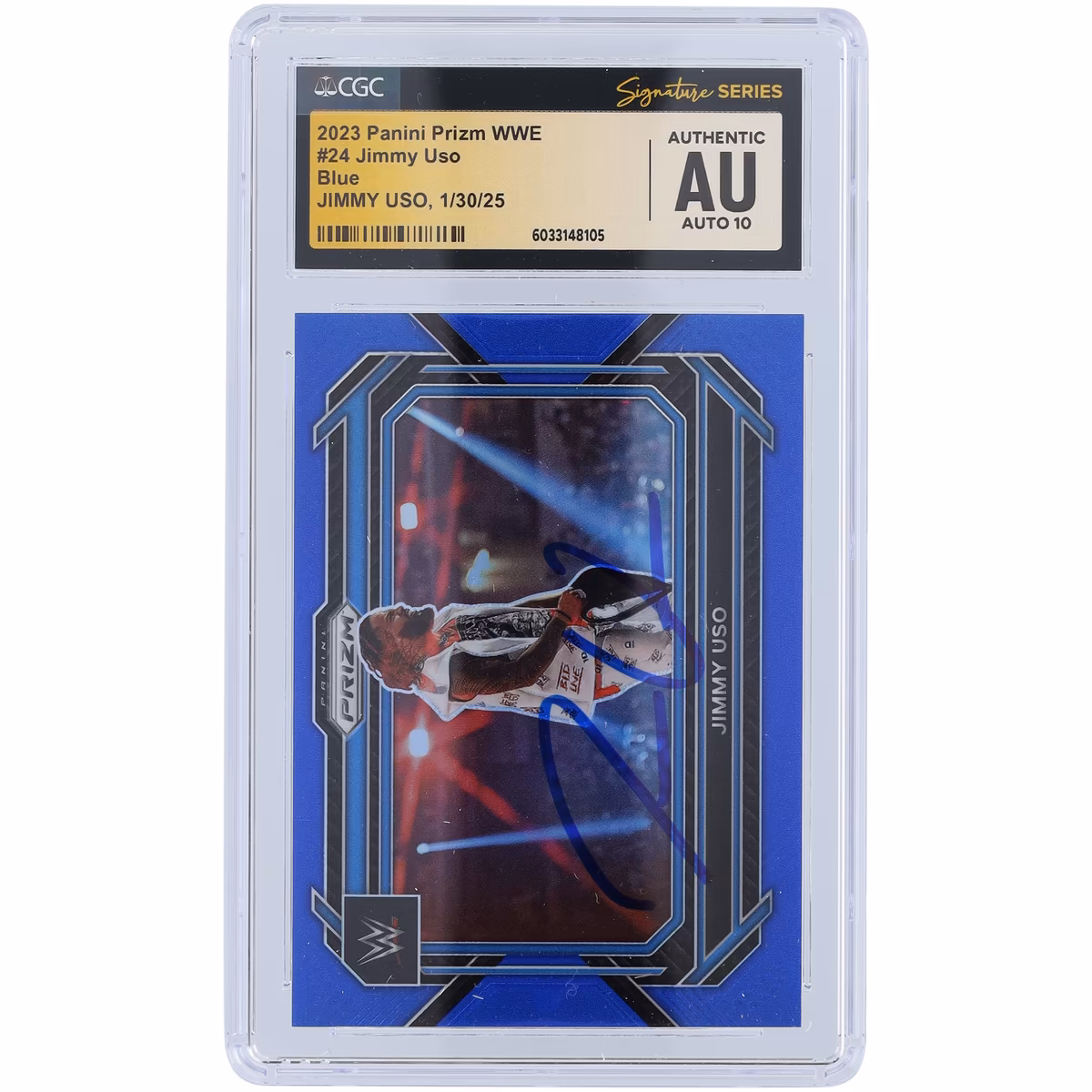 Jimmy Uso WWE Autographed 2023 Panini Select Blue #24 #/199 CGC Fanatics Witnessed Authenticated Auto 10 Card