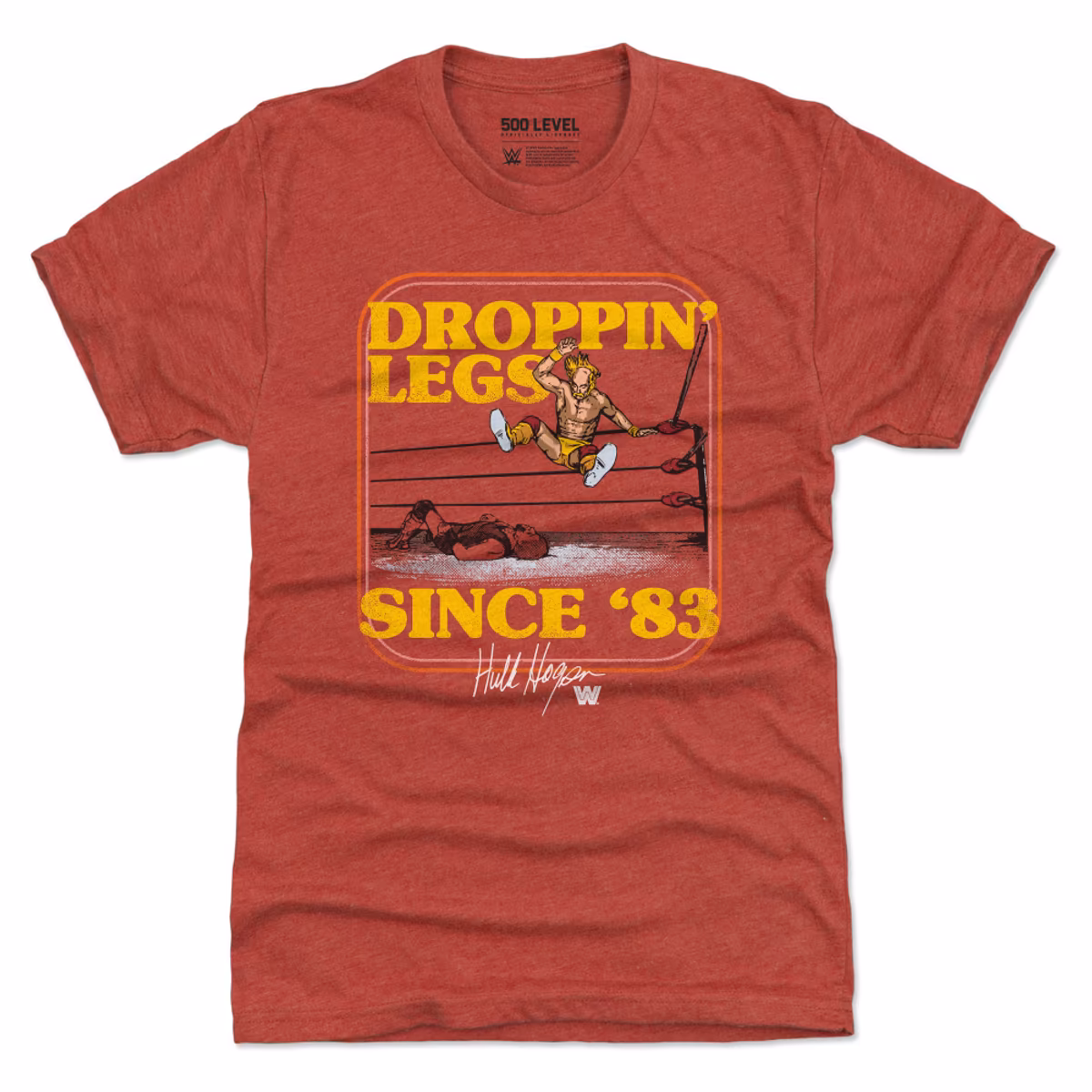 Men's 500 Level Heather Red Hulk Hogan Droppin' Legs Since '83 Tri-Blend T-Shirt