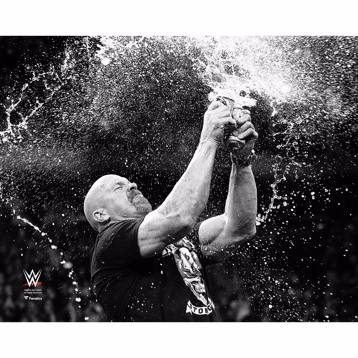 "Stone Cold" Steve Austin WWE Unsigned Black and White Beer Splash Photograph