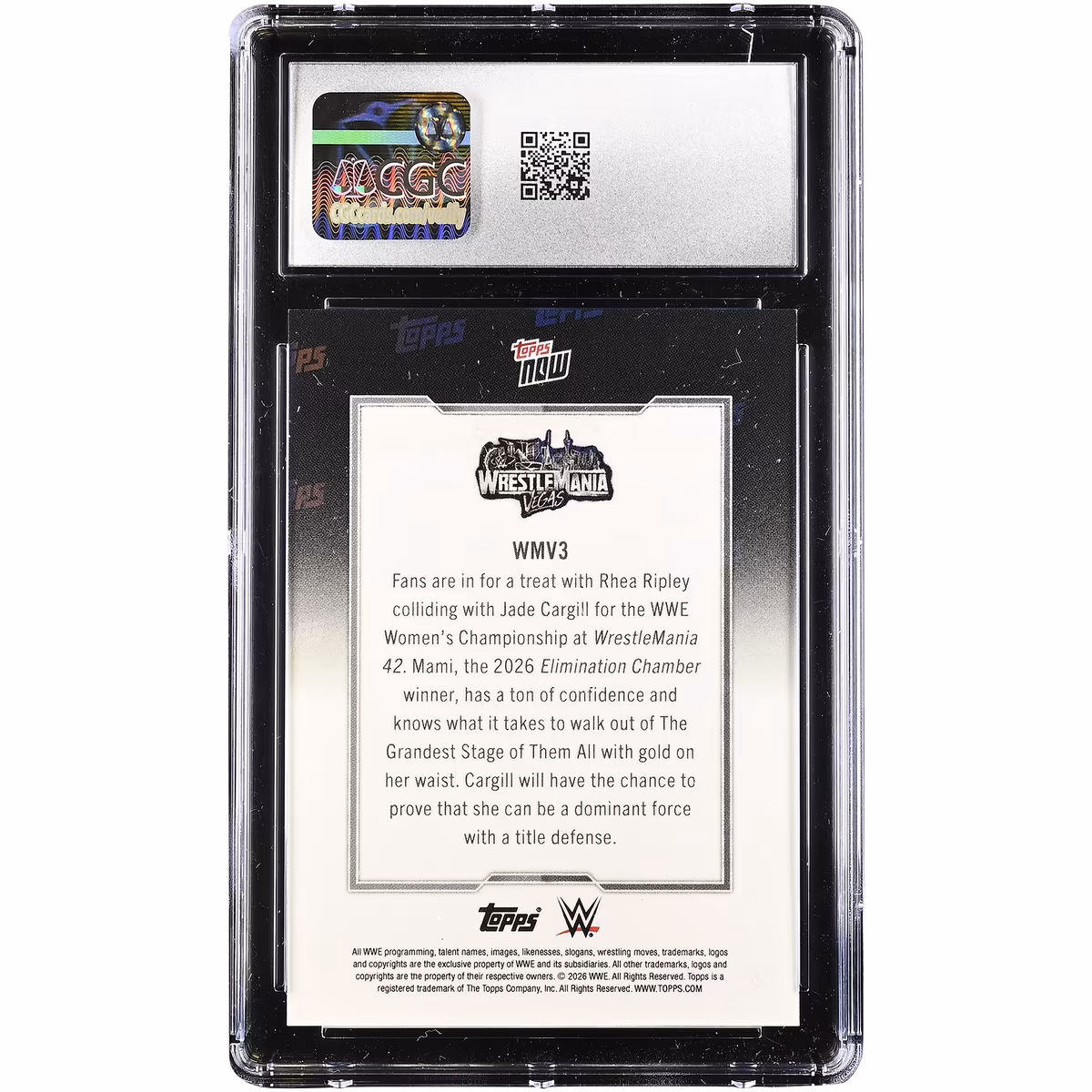 Jade Cargill & Rhea Ripley 2026 Topps Now WWE WrestleMania 42 #WMV3 CGC Authenticated MINT+ 9.5 Card 3 Jade Cargill & Rhea Ripley 2026 Topps Now WWE WrestleMania 42 #WMV3 CGC Authenticated MINT+ 9.5 Card