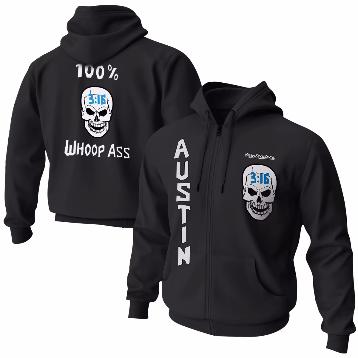 Men's Contenders Clothing Black "Stone Cold" Steve Austin Whoop Ass Full-Zip Hoodie