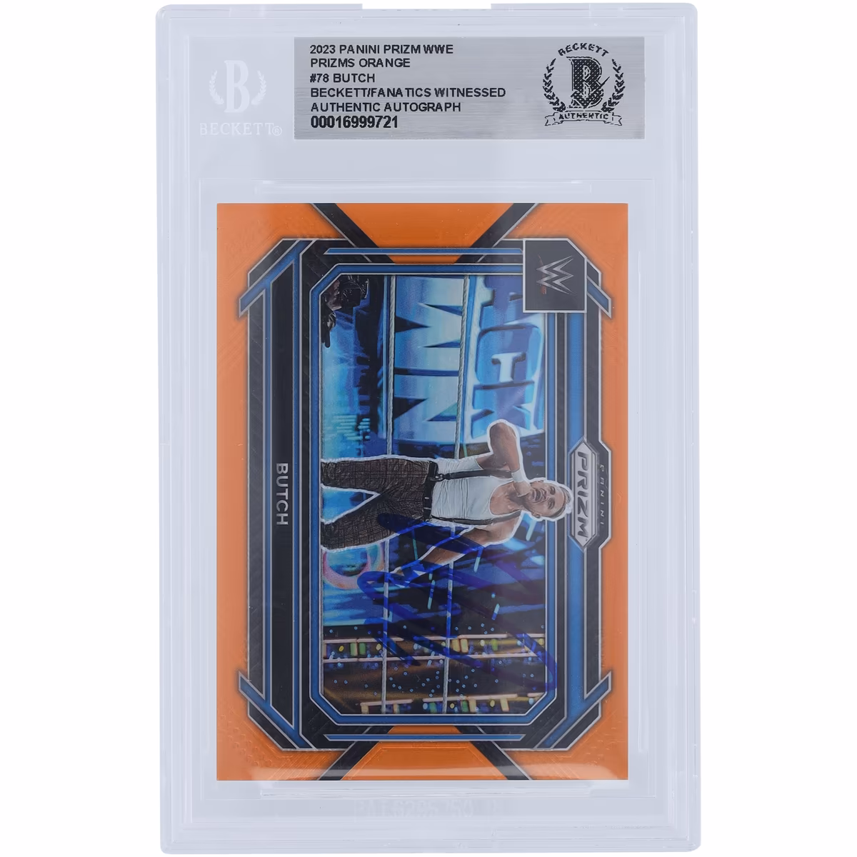 Butch WWE Autographed 2023 Panini Prizm Orange Prizm #78 #/99 Beckett Fanatics Witnessed Authenticated Card