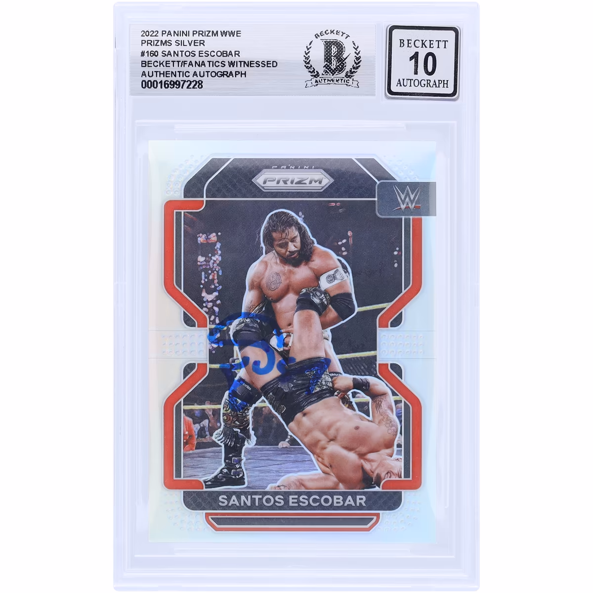 Santos Escobar WWE Autographed 2022 Panini Prizm Silver Prizm #160 Beckett Fanatics Witnessed Authenticated 10 Card