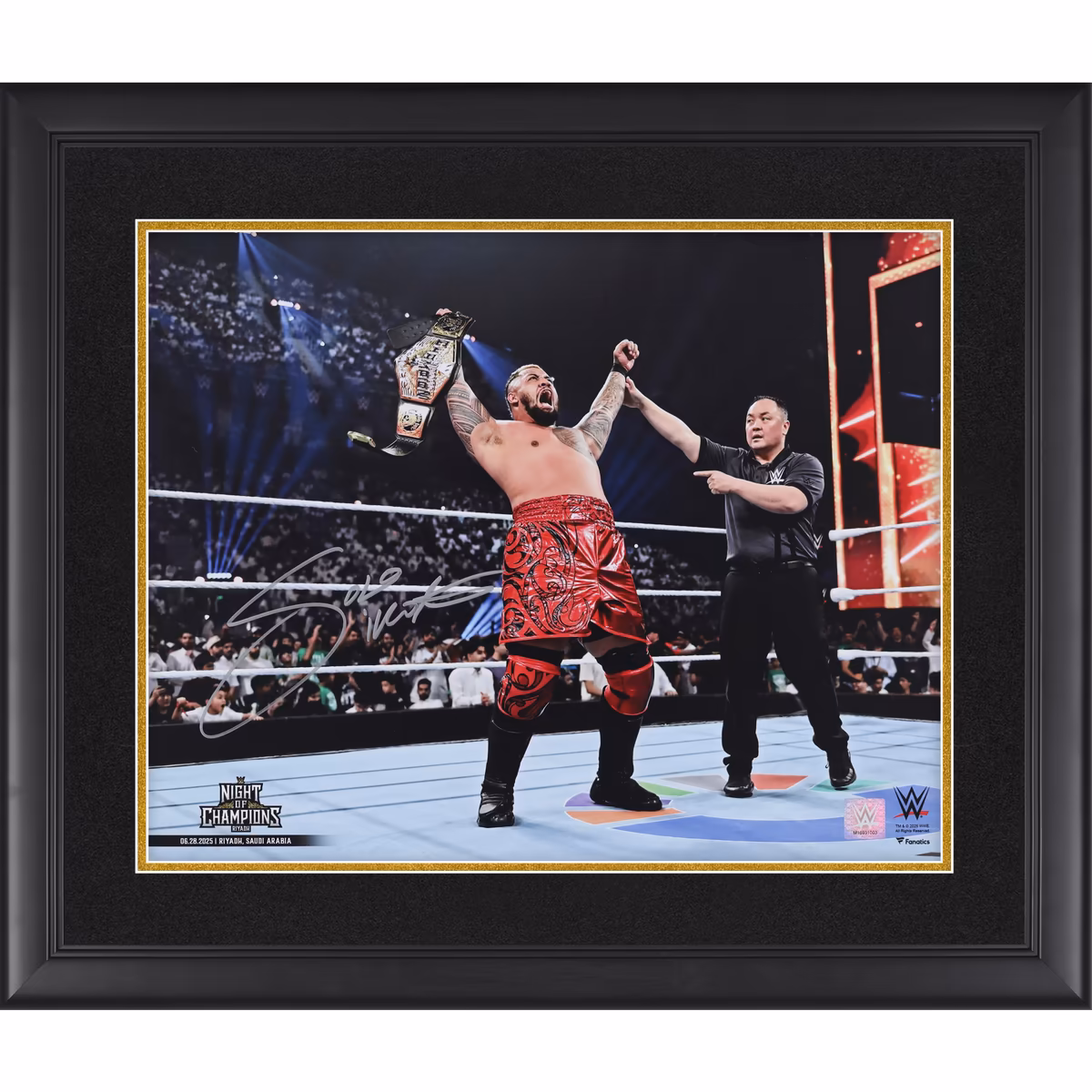Solo Sikoa WWE Autographed Framed 16" x 20" Raising United States Title Photograph 3 Solo Sikoa WWE Autographed Framed 16" x 20" Raising United States Title Photograph