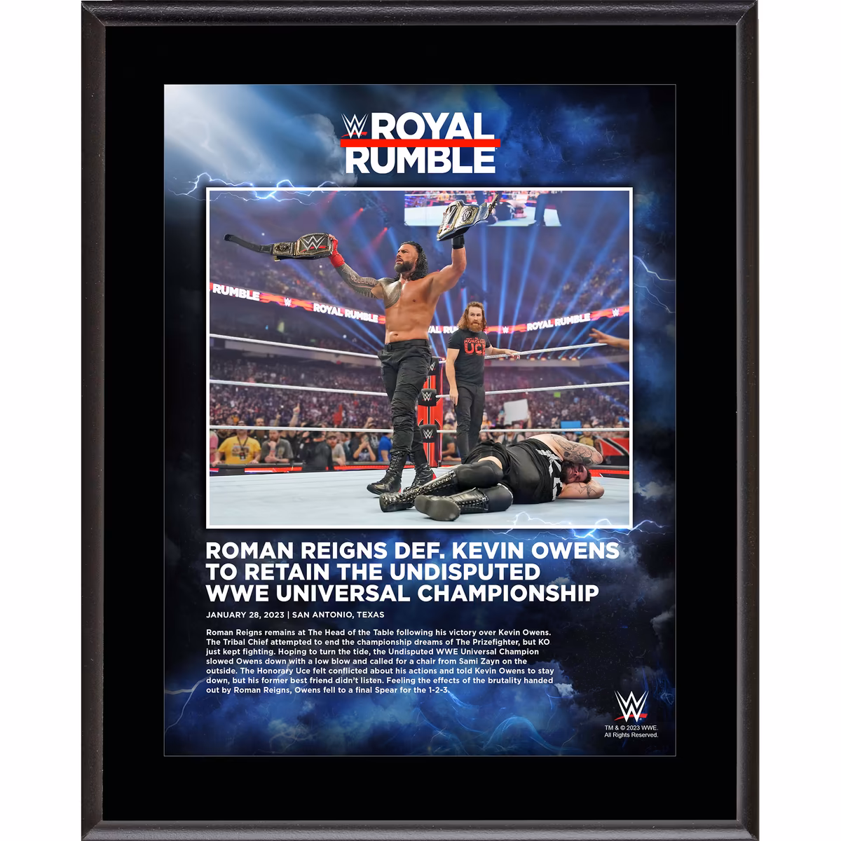 Roman Reigns WWE 10.5" x 13" 2023 Royal Rumble Sublimated Plaque 10 Roman Reigns WWE 10.5" x 13" 2023 Royal Rumble Sublimated Plaque
