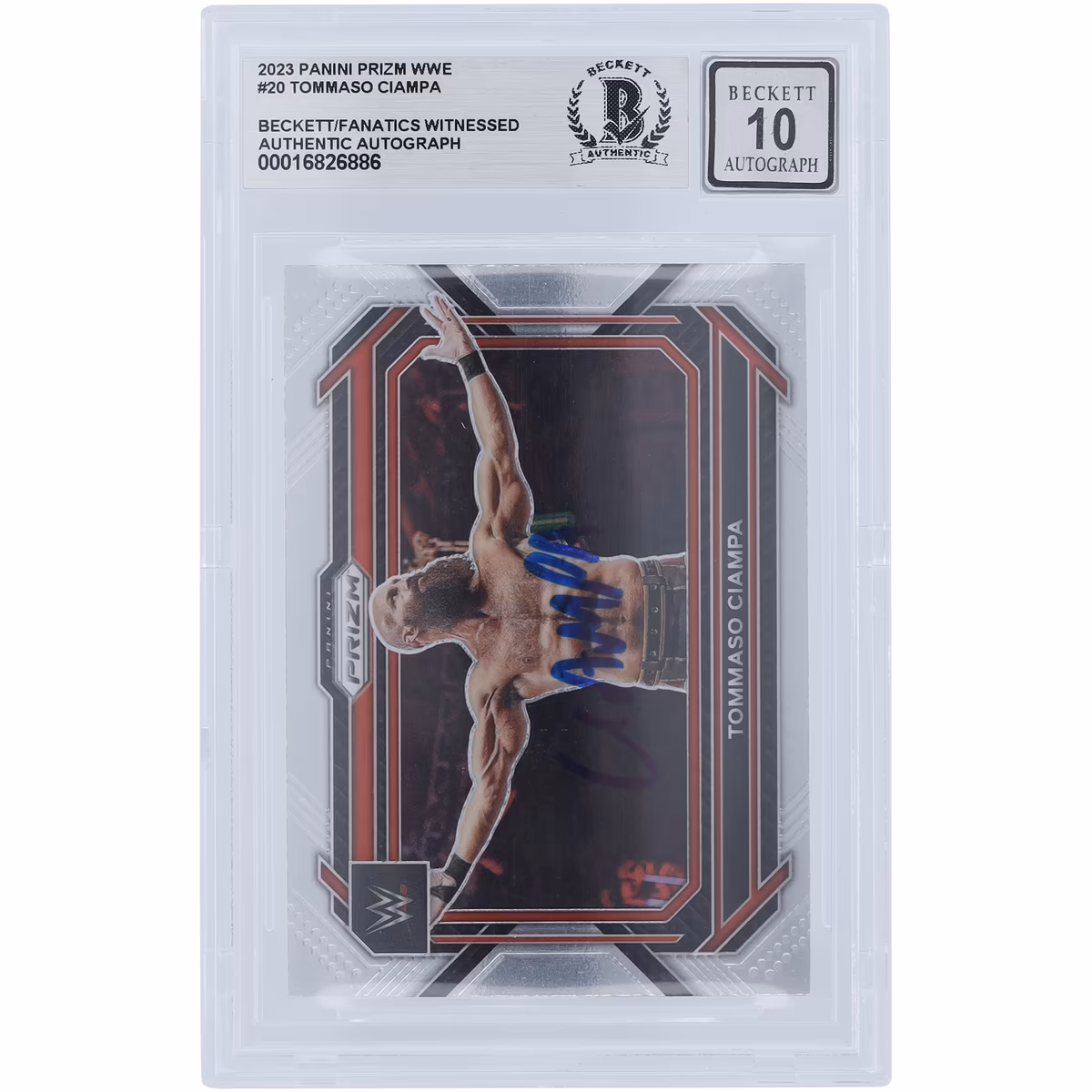 Tommaso Ciampa WWE Autographed 2023 Panini Prizm #20 Beckett Fanatics Witnessed Authenticated 10 Card 2 Tommaso Ciampa WWE Autographed 2023 Panini Prizm #20 Beckett Fanatics Witnessed Authenticated 10 Card