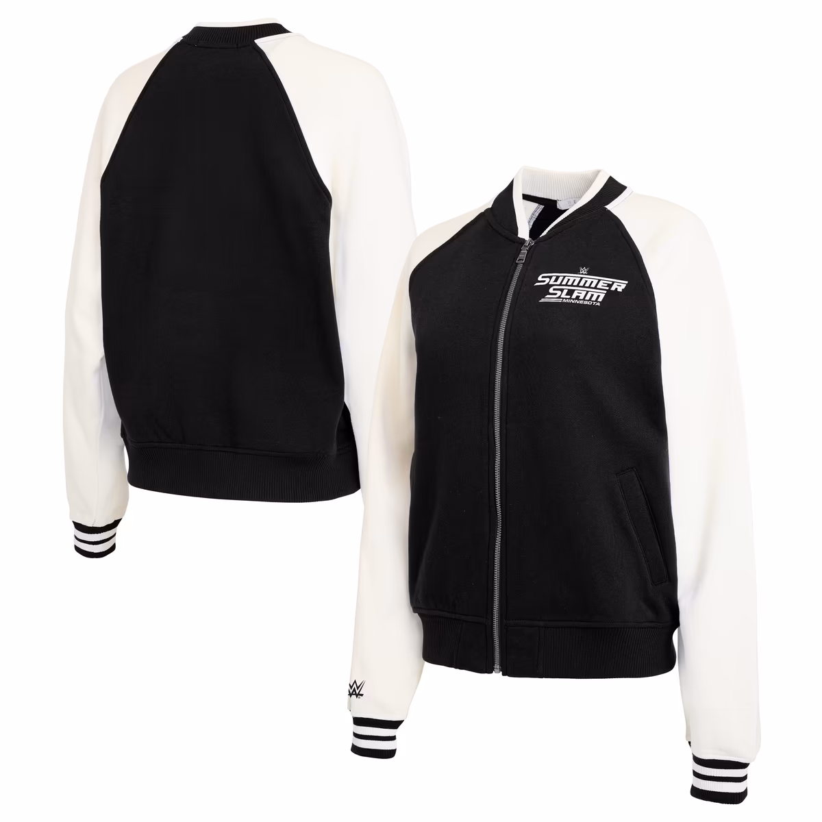 Women's WEAR by Erin Andrews Black SummerSlam 2026 Varsity Fleece Full-Zip Jacket
