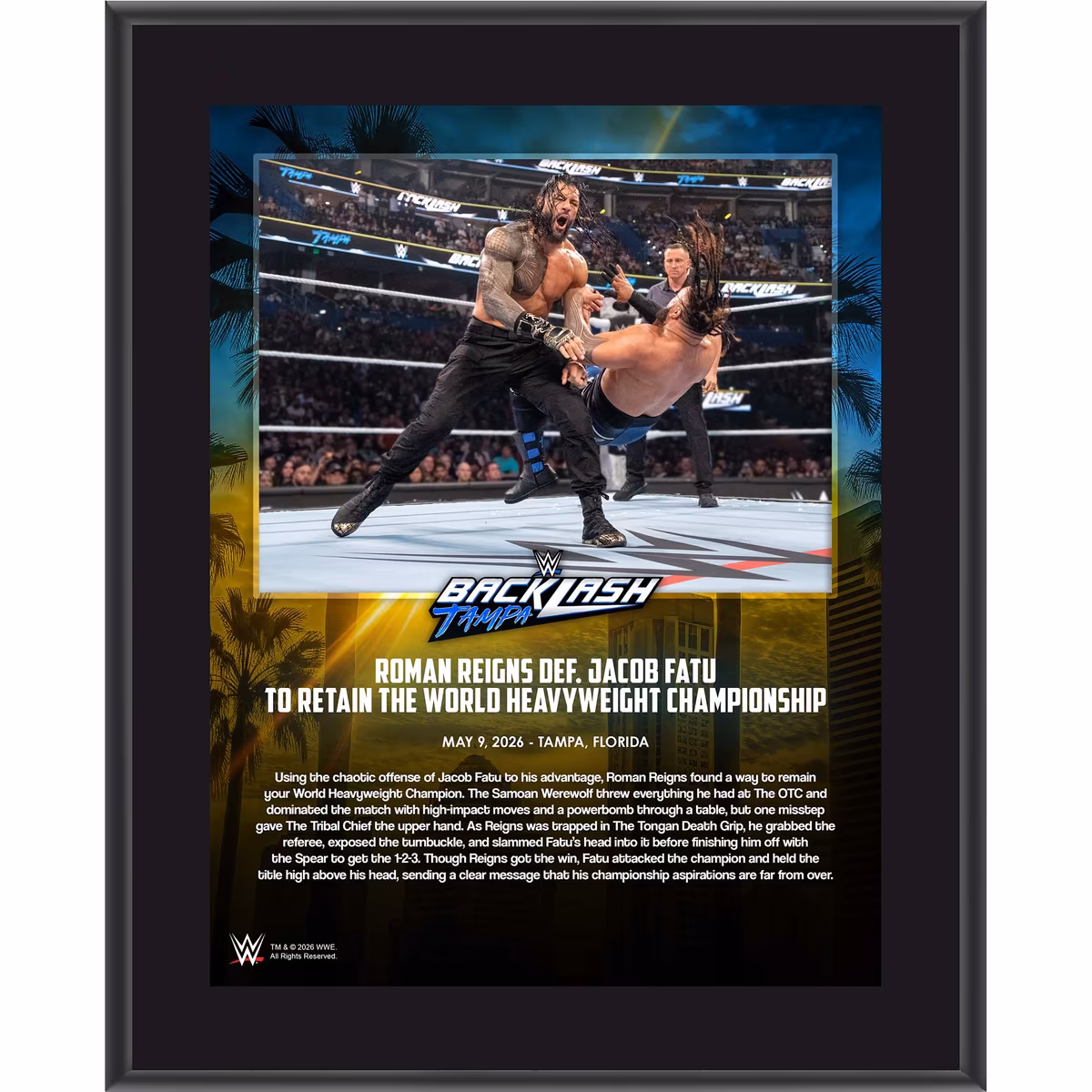 Roman Reigns WWE 10.5" x 13" Backlash 2026 Sublimated Plaque