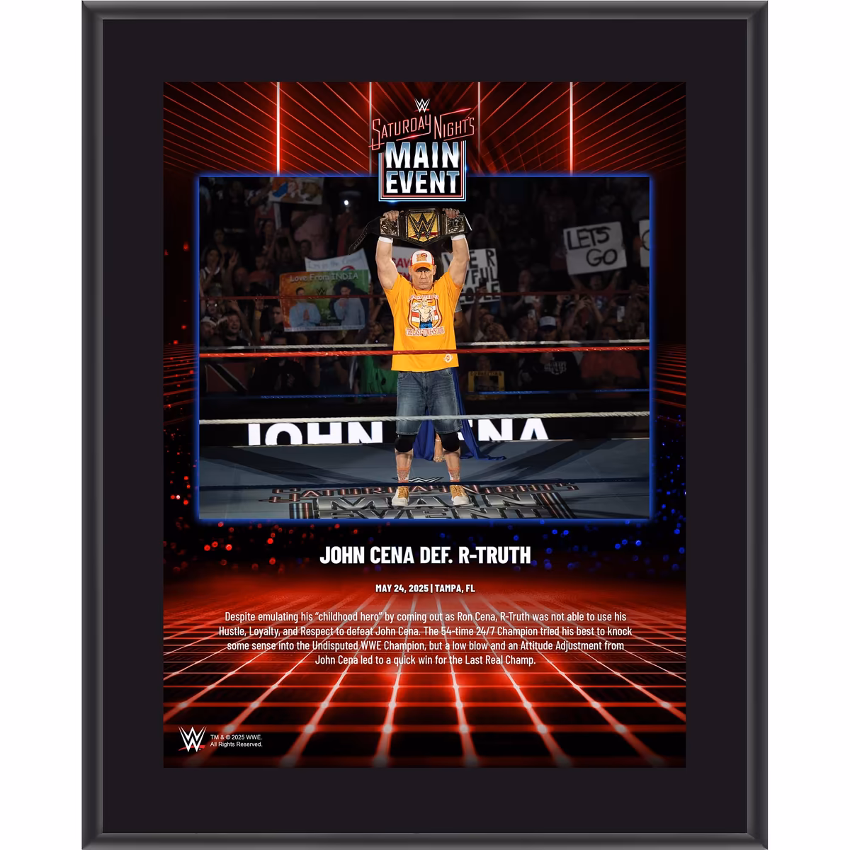 John Cena WWE 10.5" x 13" Saturday Night's Main Event on May 24, 2025 Sublimated Plaque 6 John Cena WWE 10.5" x 13" Saturday Night's Main Event on May 24, 2025 Sublimated Plaque