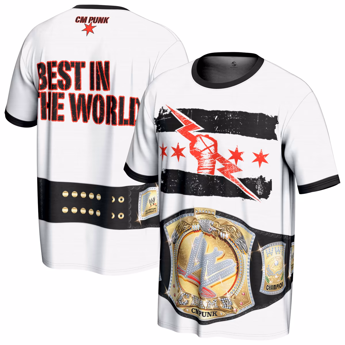 Youth ProSphere White CM Punk Spinner Belt T-Shirt 8 Youth ProSphere White CM Punk Spinner Belt T-Shirt